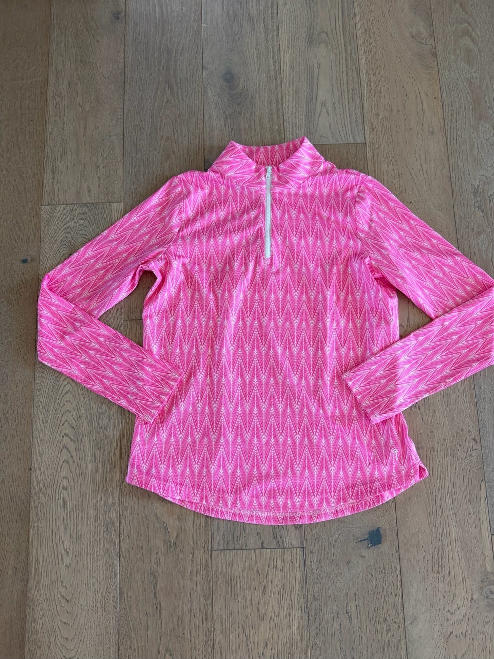 Belyn Key Women's Golf 1/4 Zip Pullover Long Sleeve Pink Chevron Print Small